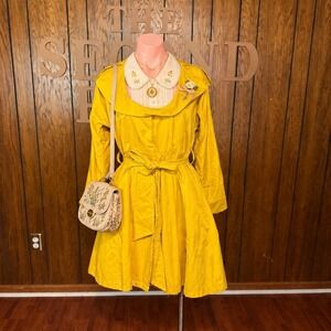 Retro Yellow Trench Coat Hot & Delicious Women L 60s Mod Twee Whimsy Y2K Jacket